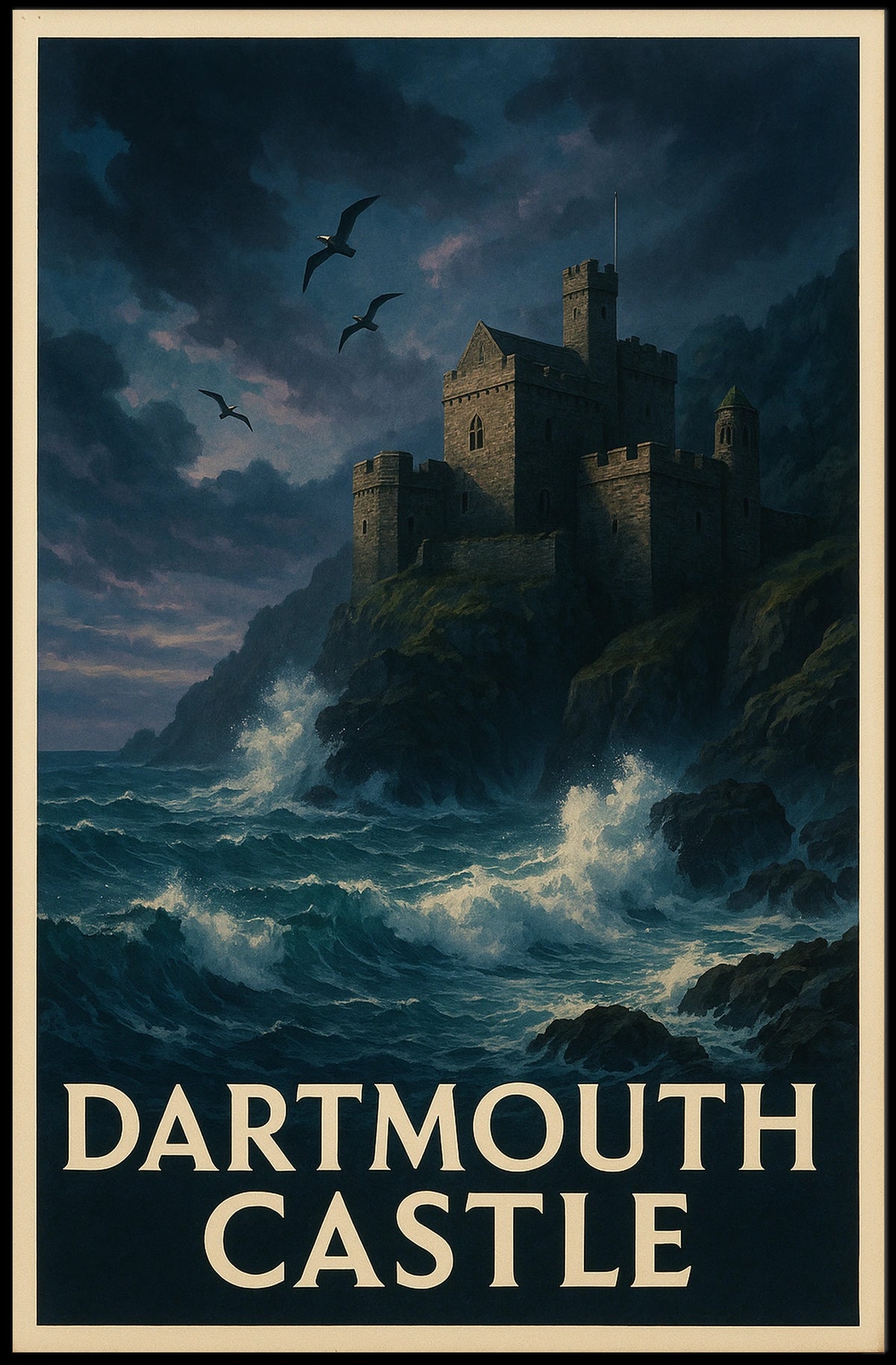 Dartmouth Castle Stormy Seascape Travel Poster