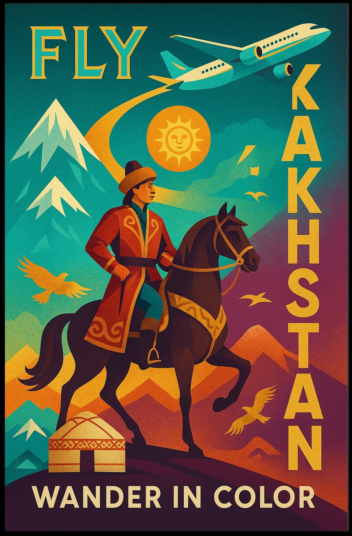 Fly Kazakhstan Wander In Color Poster