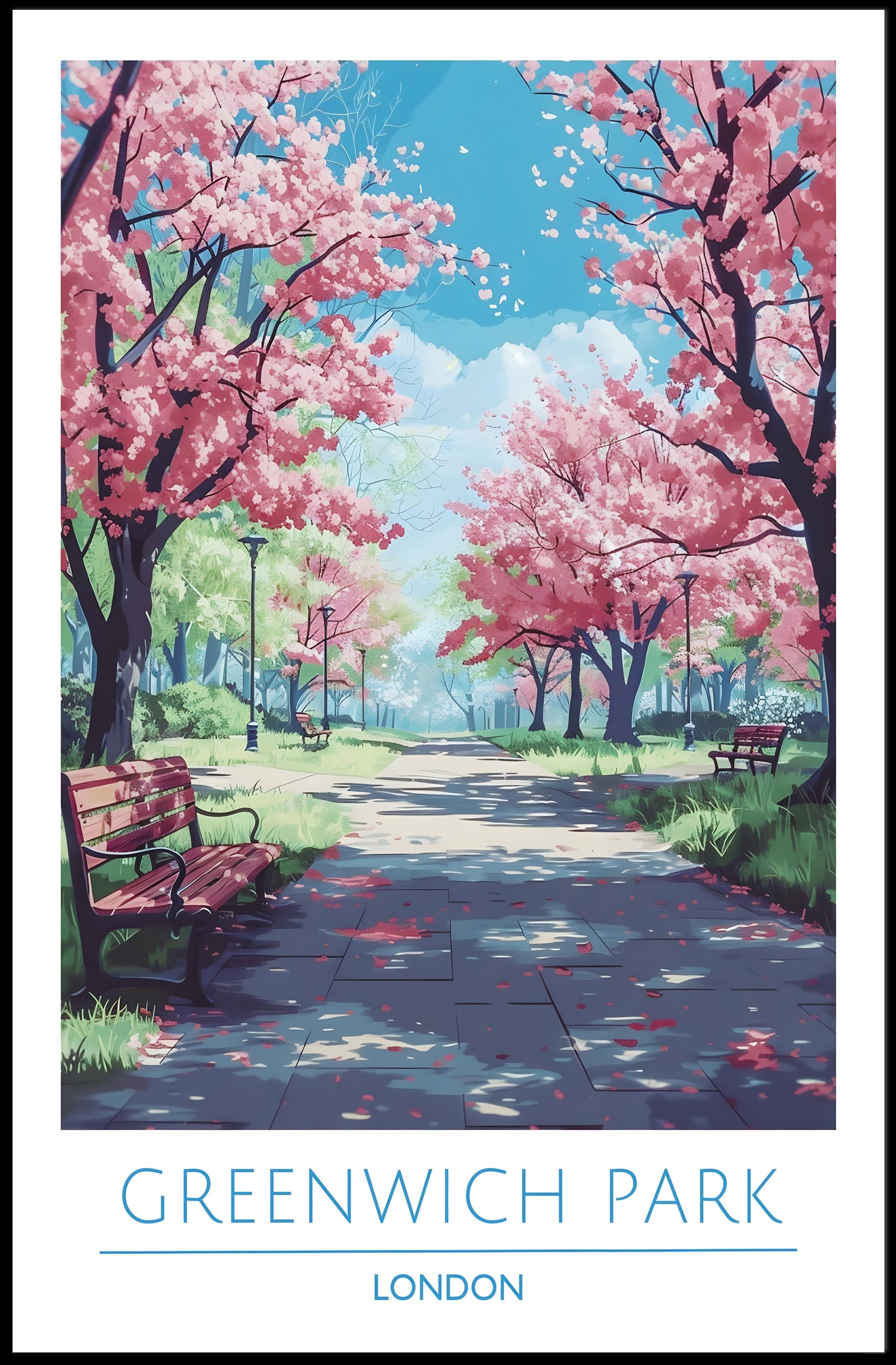 Greenwich Park Serenity Cherry Blossom Travel Poster