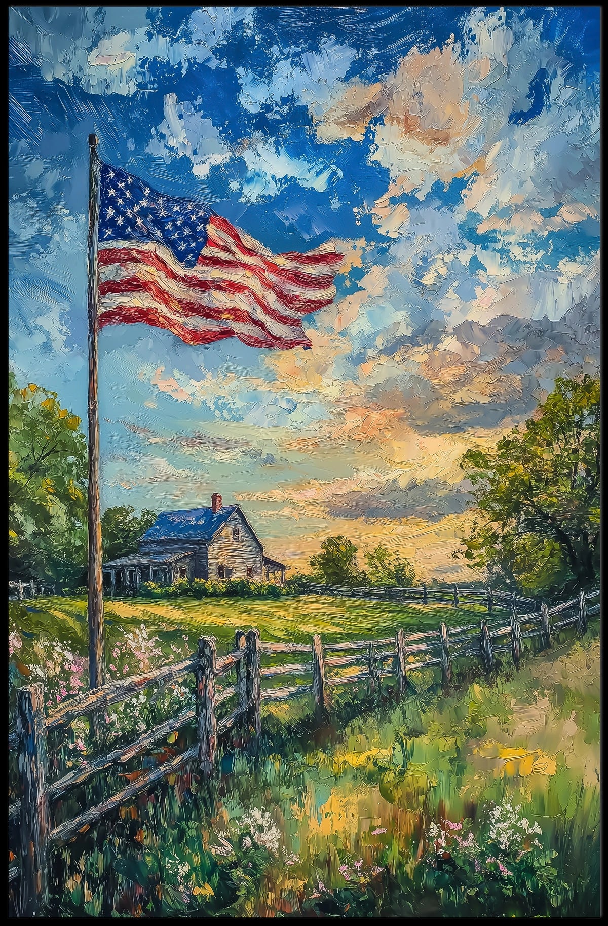 peaceful farmhouse landscape Poster