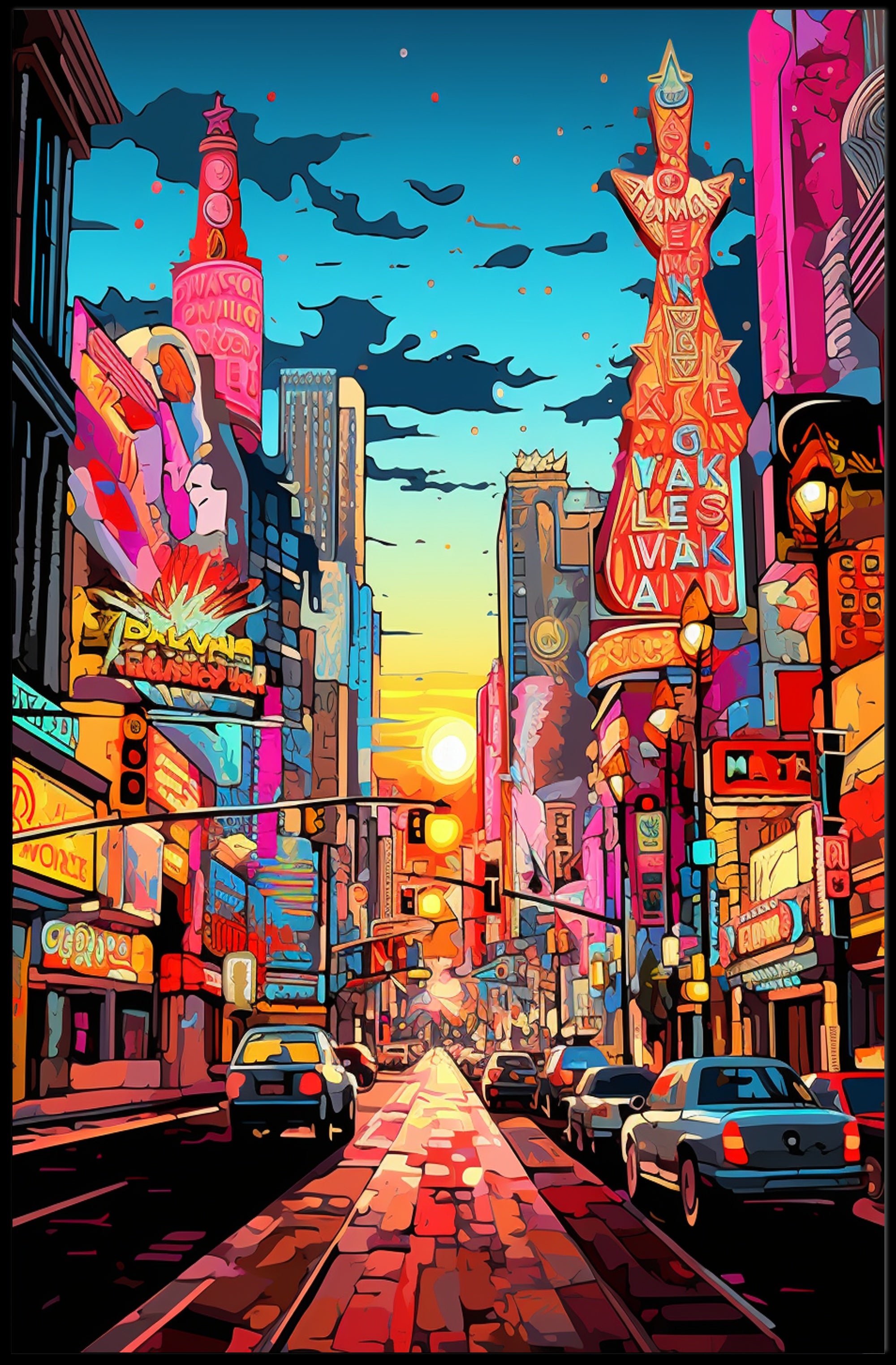 Neon Cityscape At Dusk Poster