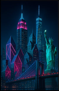 Neon Dreams Of New York Poster Cyberpunk Cityscape Urban