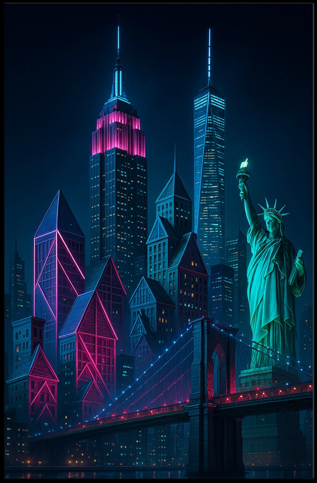 Neon Dreams Of New York Poster Cyberpunk Cityscape Urban
