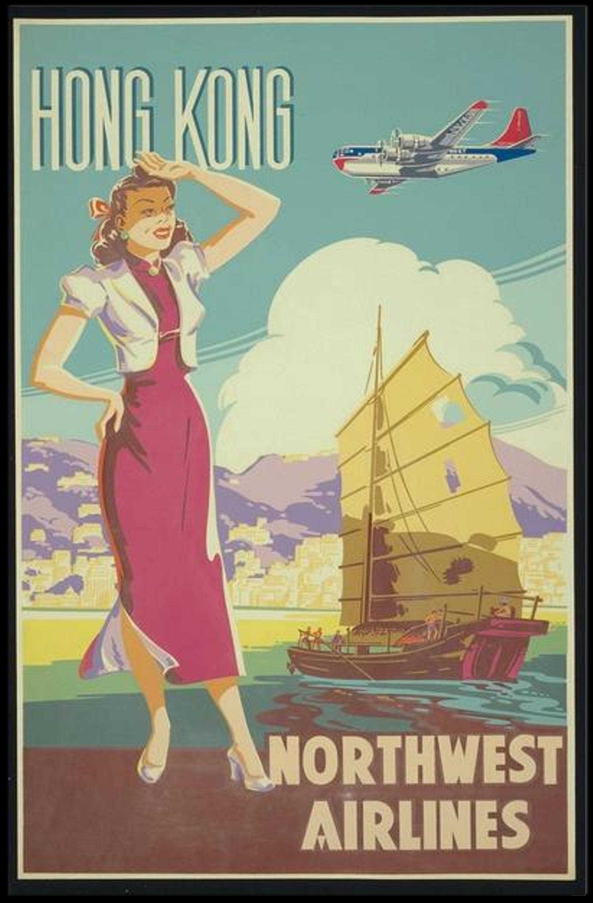 Northwest Airlines Hong Kong Travel Poster PosterGoat