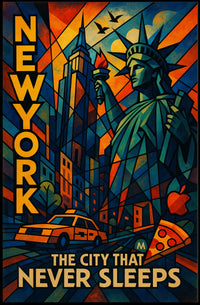 New York City Vibrant Urban Scene Poster Modern Wall Art