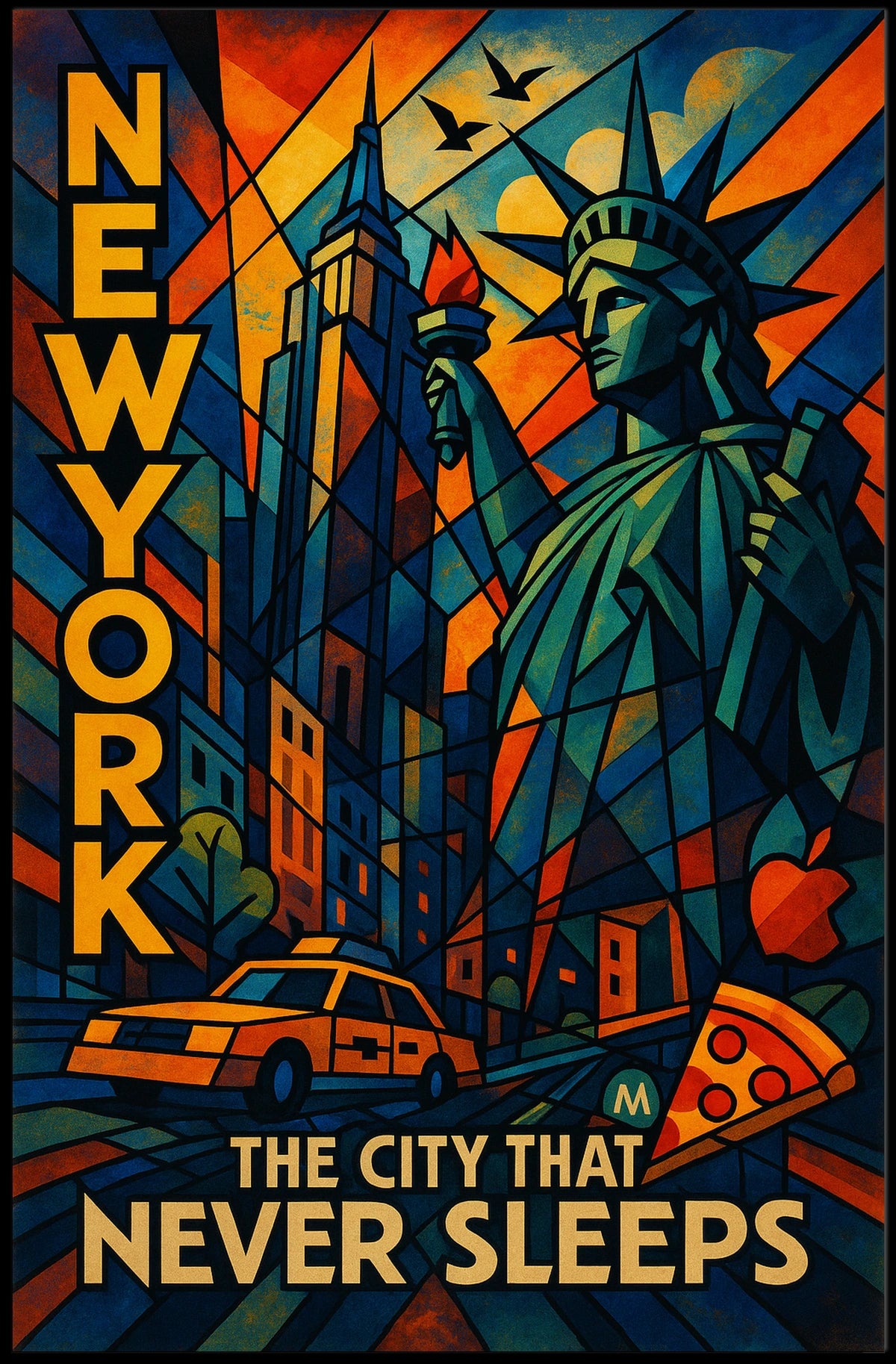 New York City Vibrant Urban Scene Poster Modern Wall Art