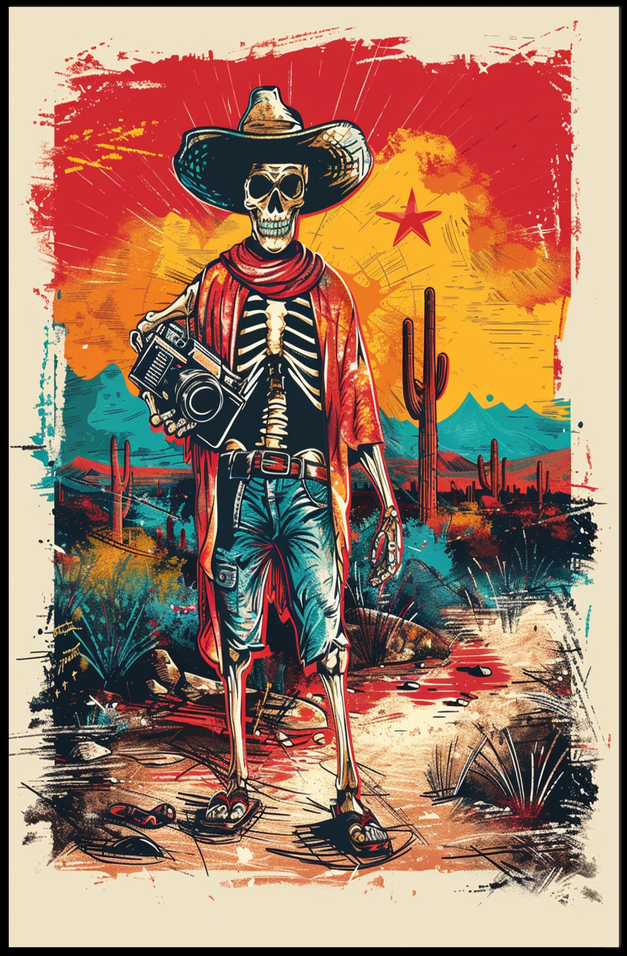 Desert Wanderer Skeleton Poster PosterGoat