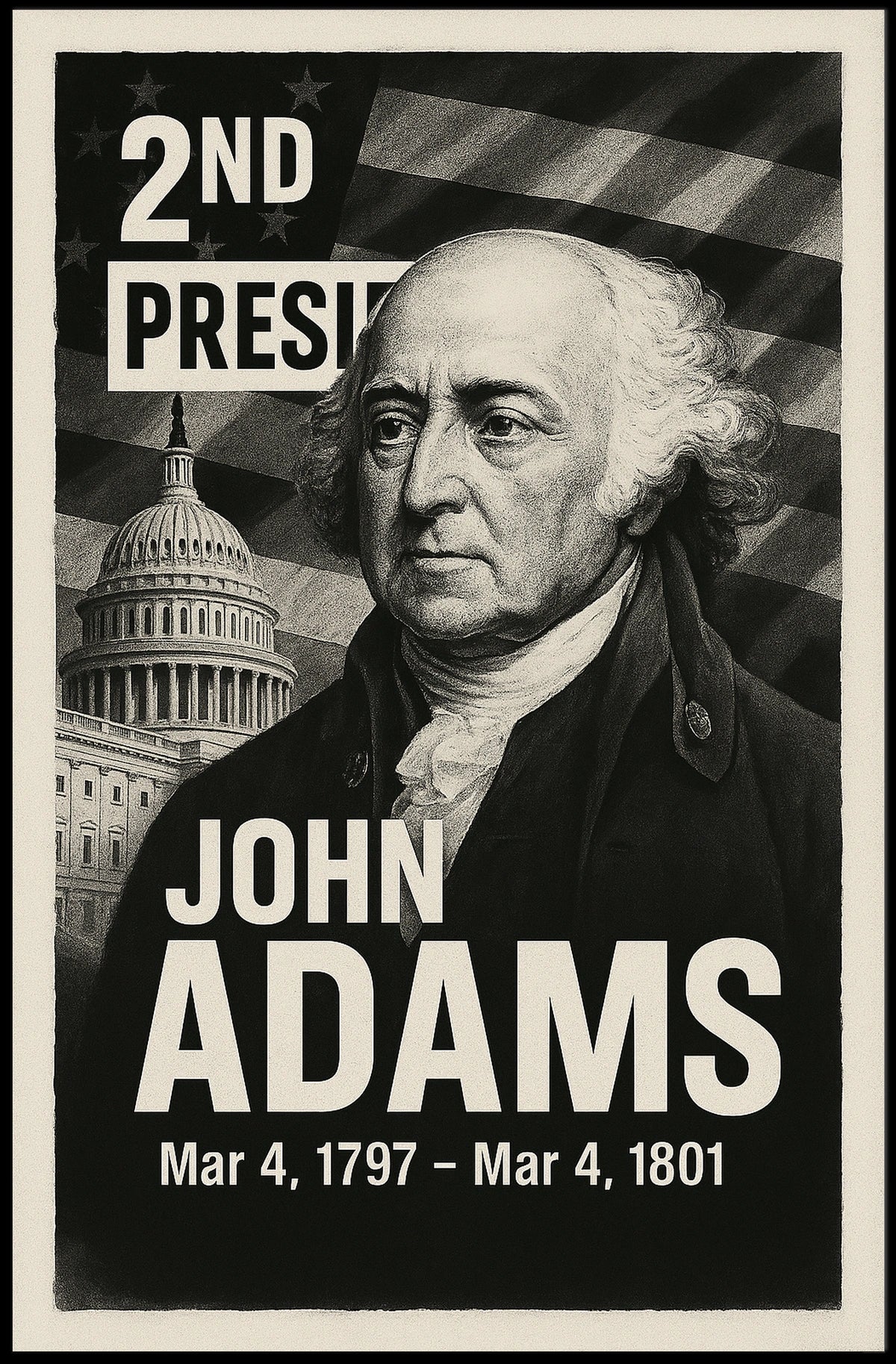 John Adams 2nd President of the United States Digital Montaje Poster