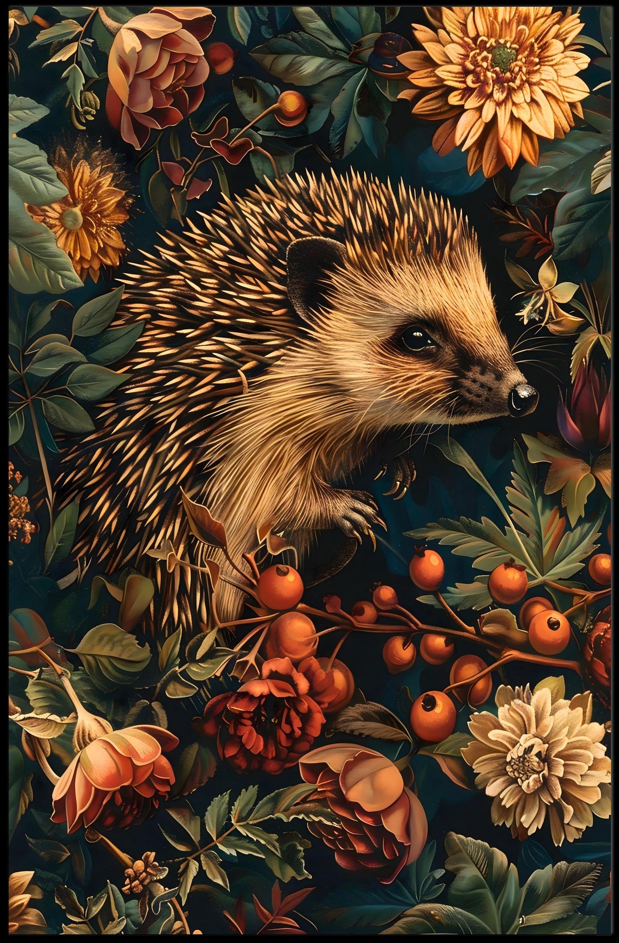 Hedgehog in Bloom Wall Art Print Decor