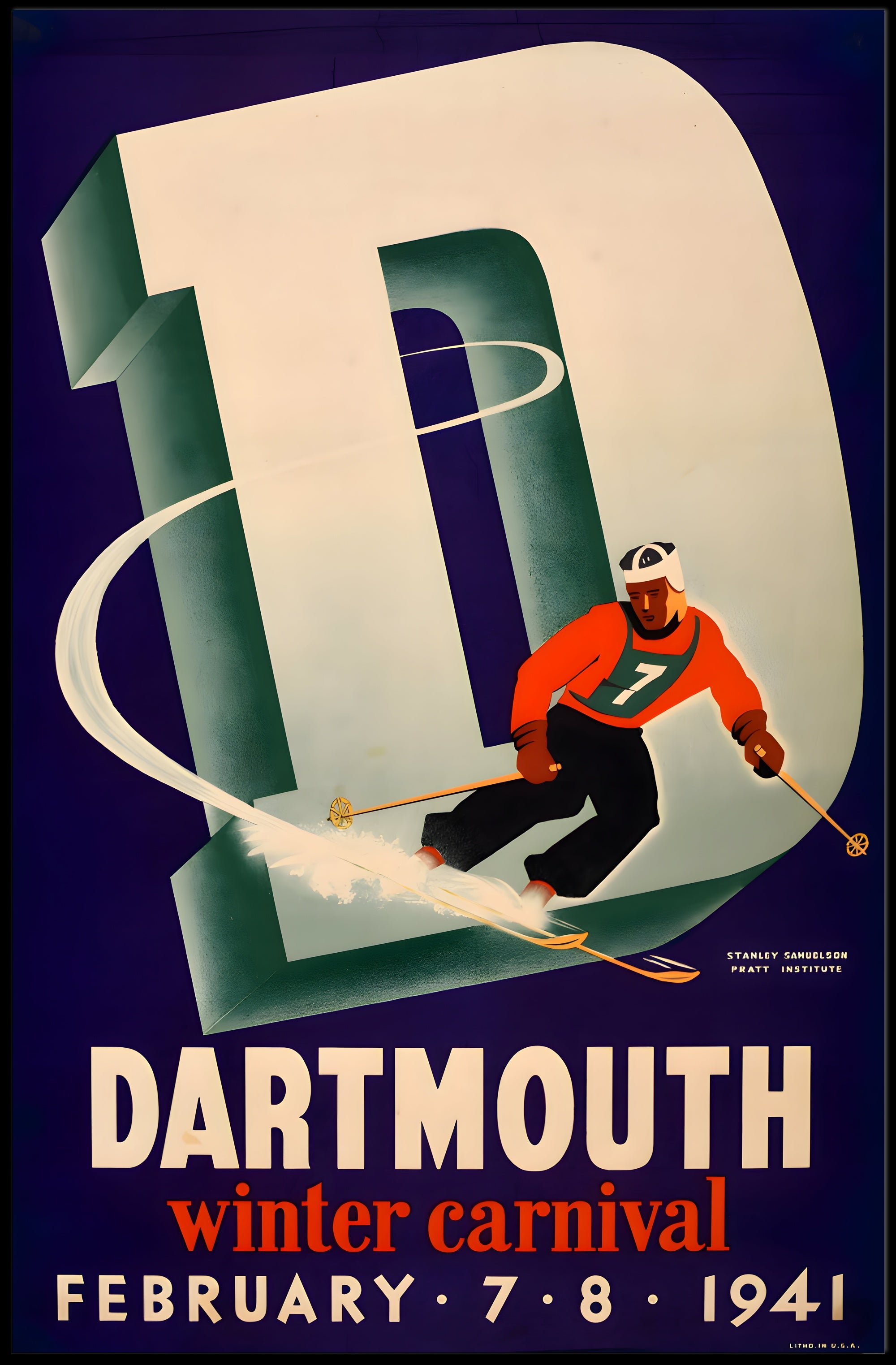 Dartmouth Winter Carnival 1941 Skier Sports Poster PosterGoat