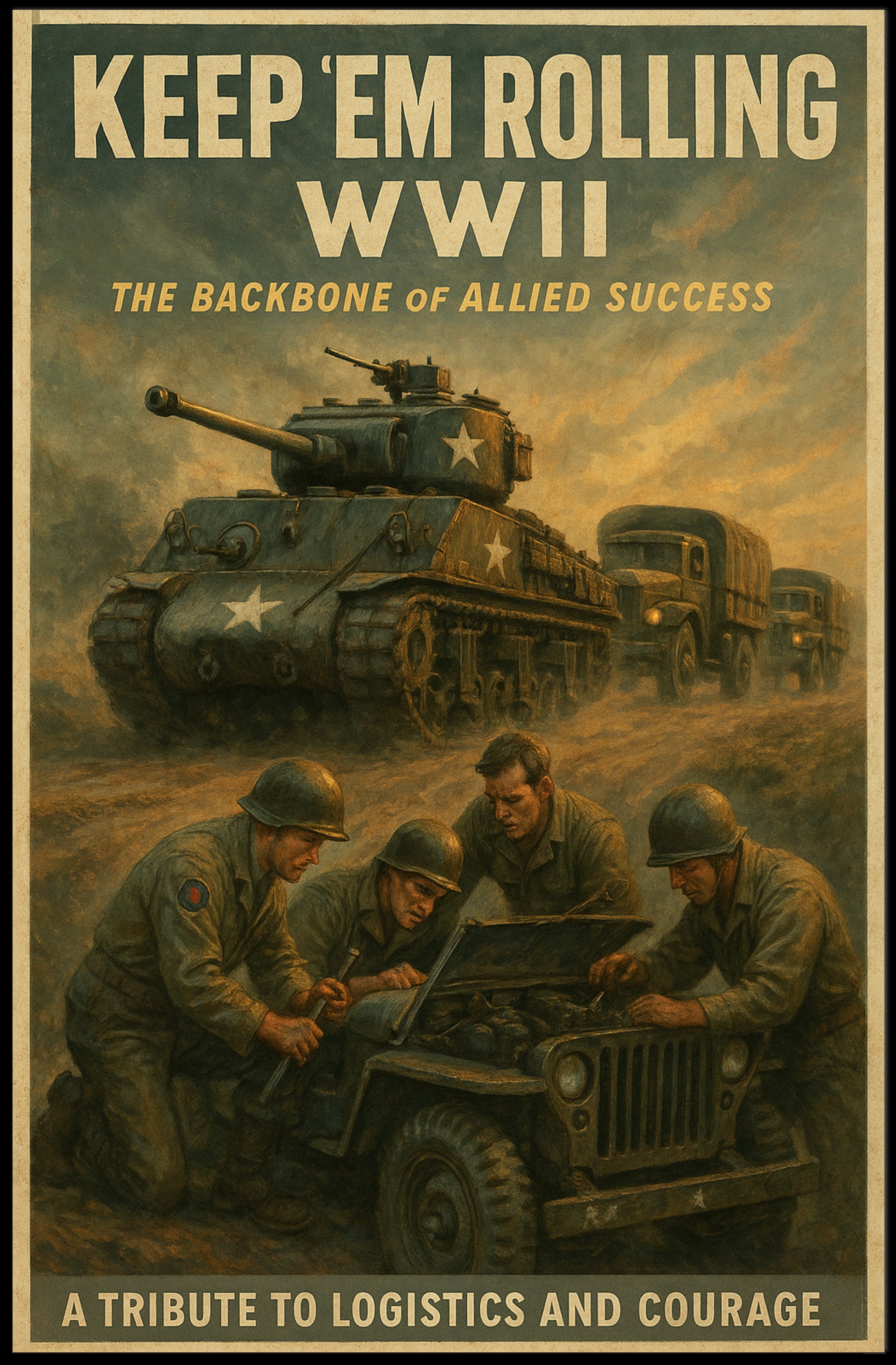 Keep 'Em Rolling: WWII Tribute Poster