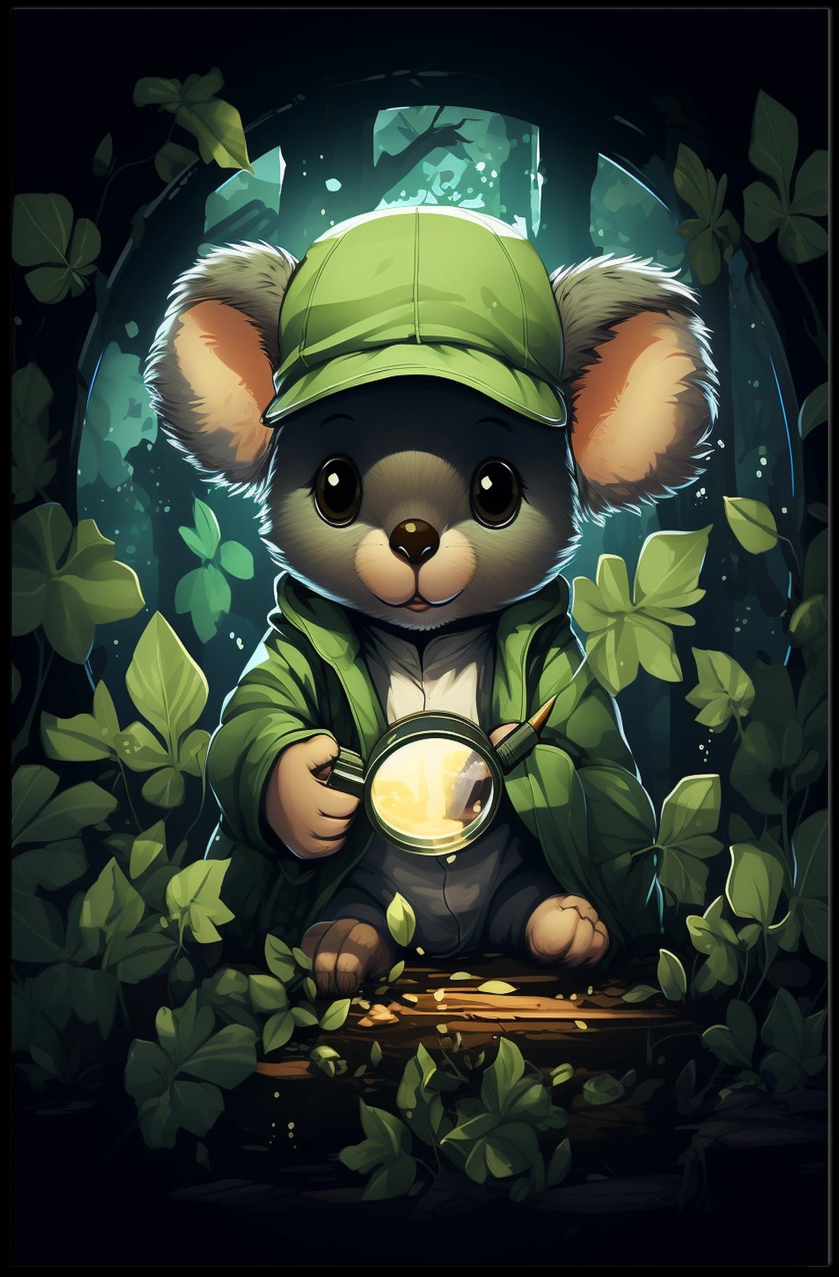 Curious Koalas Adventure Whimsical Naive Art Kids Forest Explorer Nature Discovery Poster