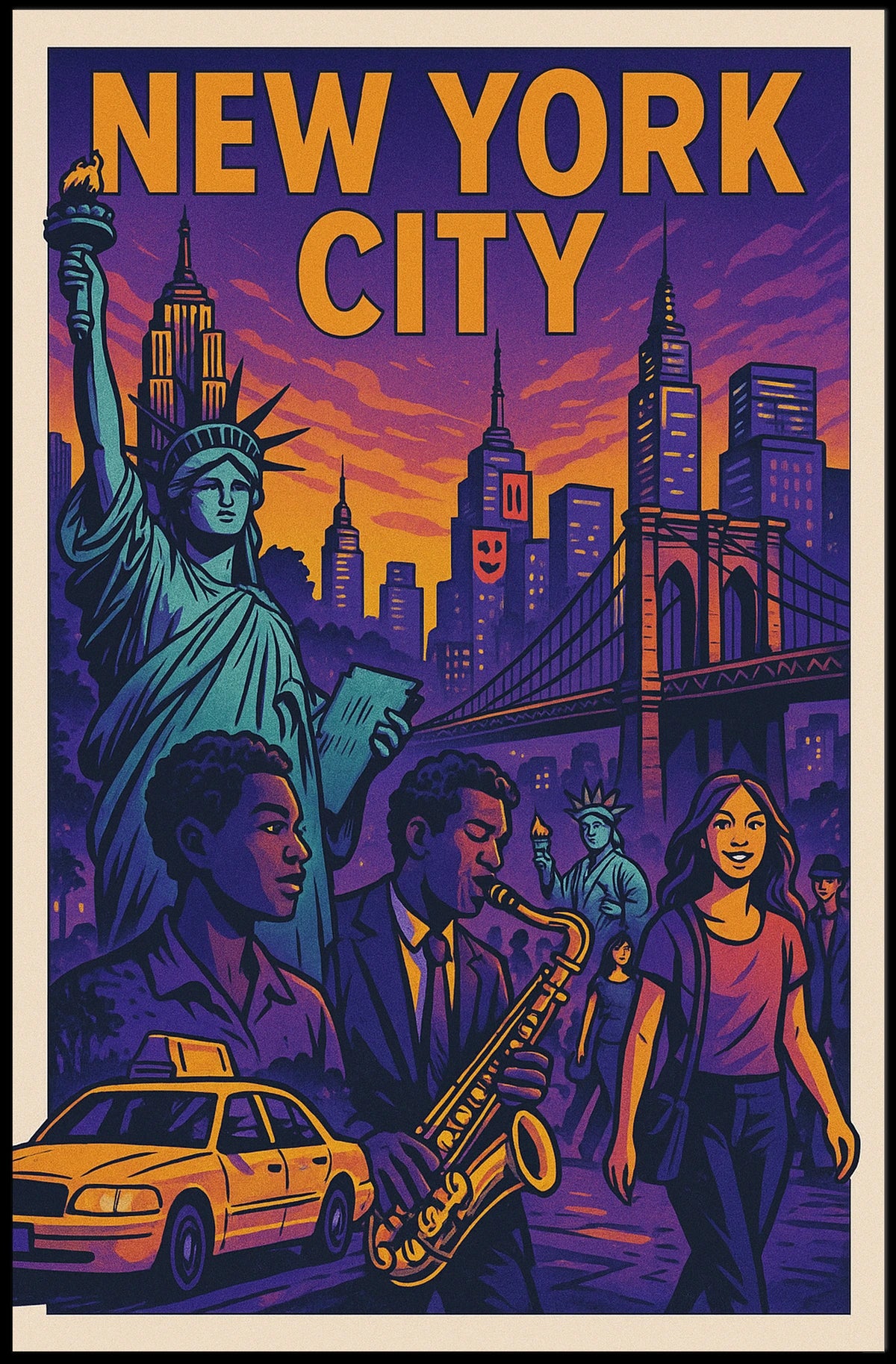 Vibrant New York City Poster For Home Decor With Jazz