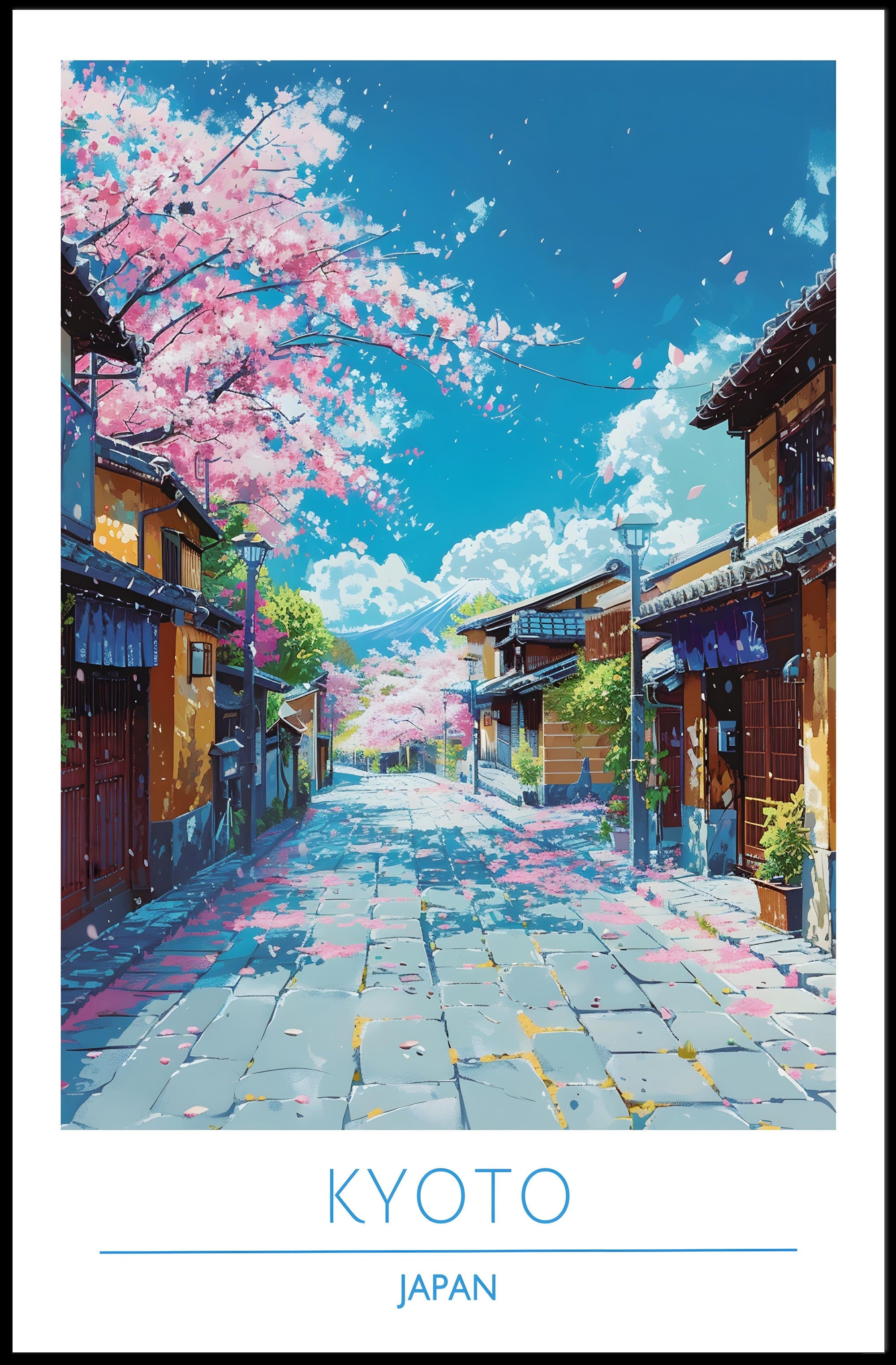 Kyoto Cherry Blossom Street Scene Travel Poster