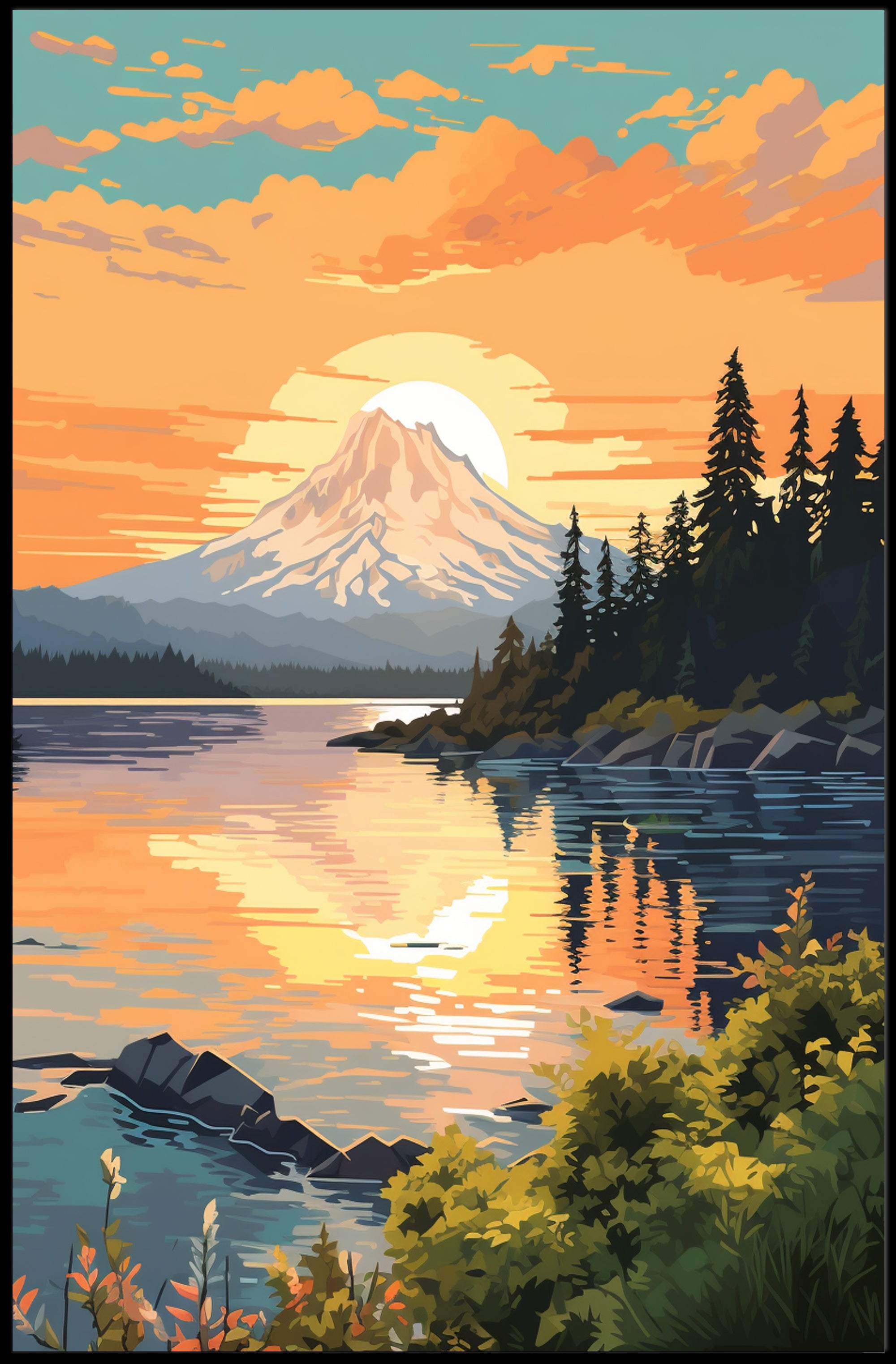 Serene Mountain Sunset Poster PosterGoat