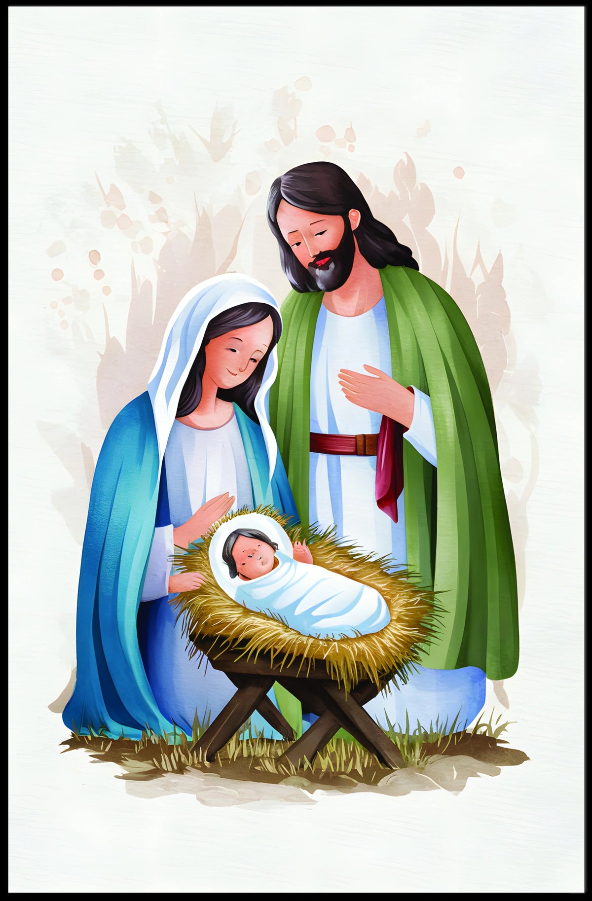 Nativity Scene Illustration Poster
