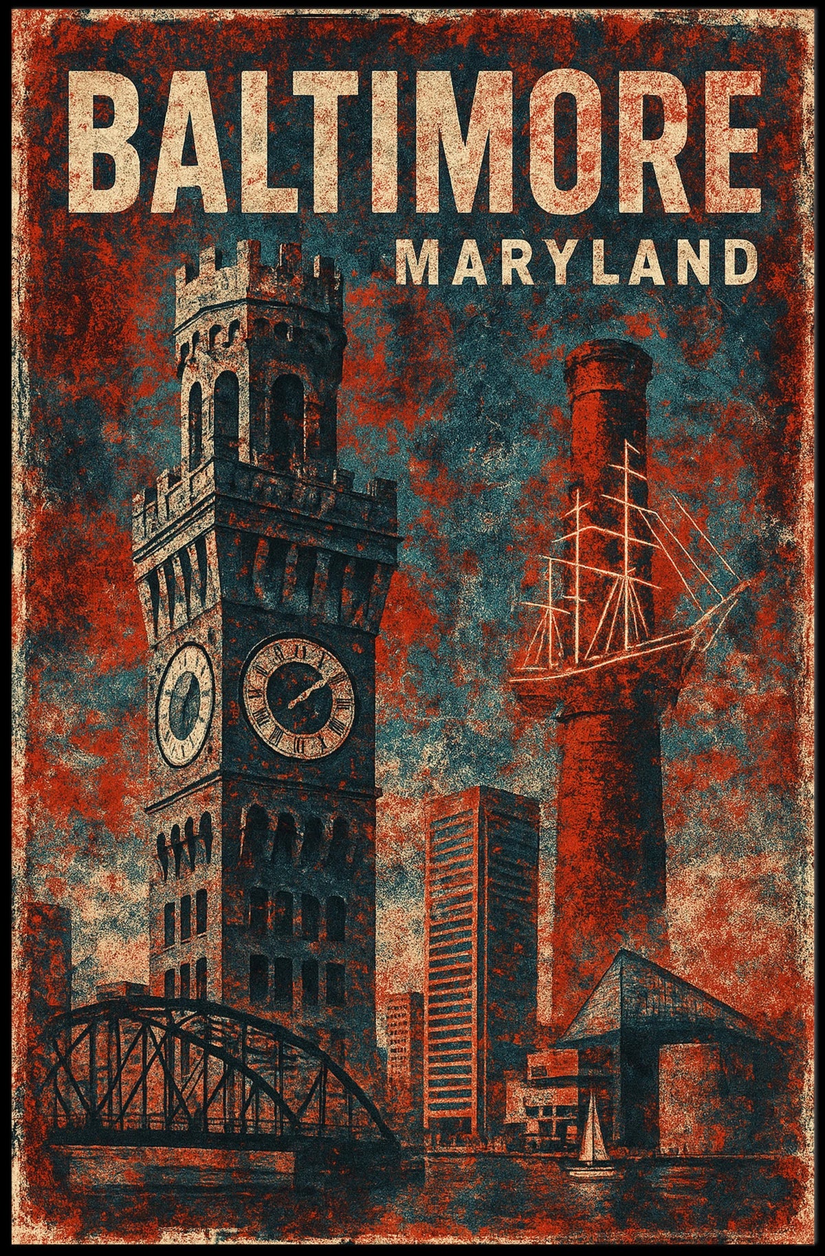 Baltimore Skyline Cityscape Art Collectors Poster