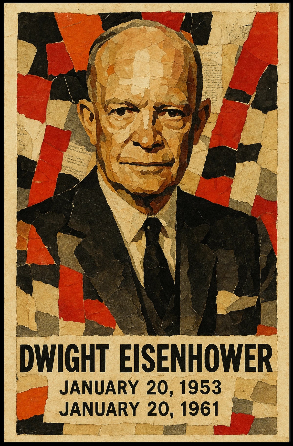 Dwight D. Eisenhower 34th President of the United States Layered paper Collage Poster