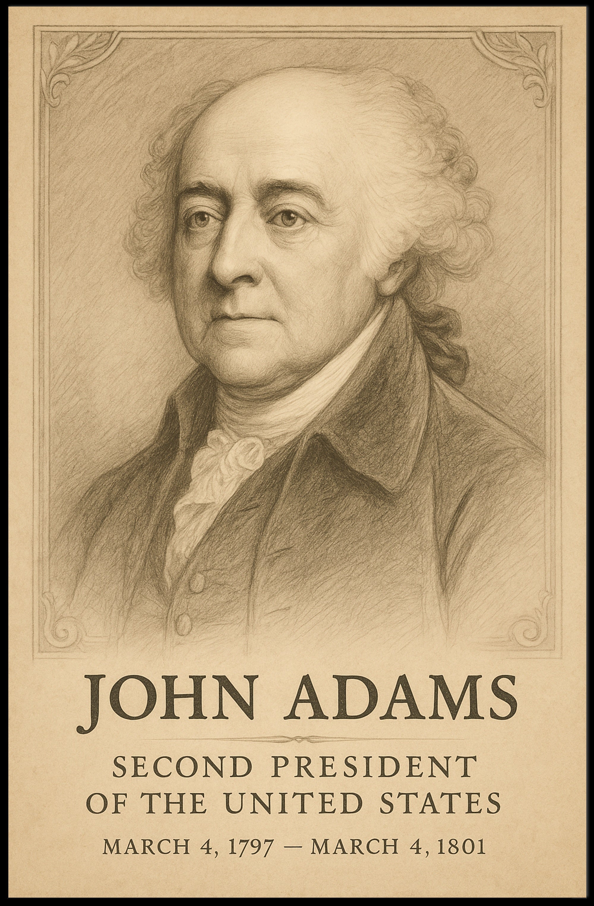 John Adams 2nd President Sketch Poster Art Print Decor PosterGoat