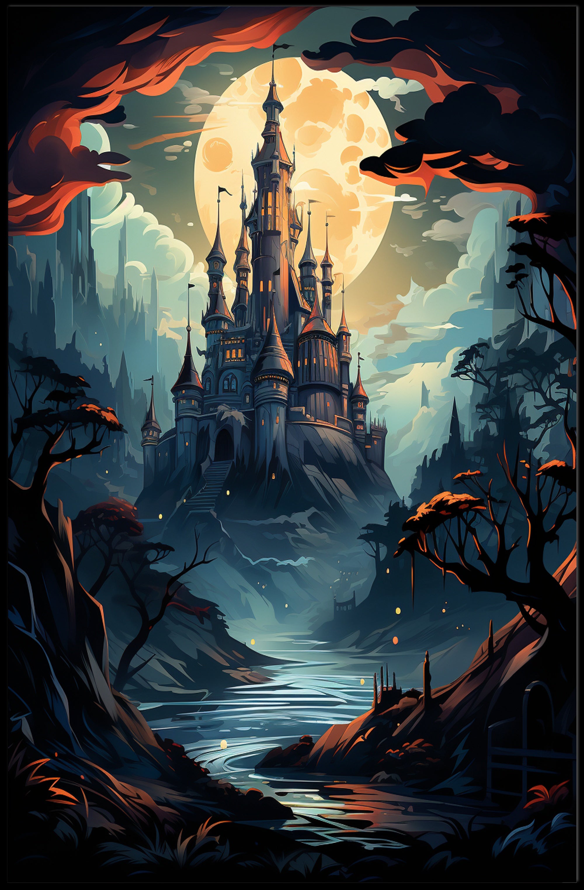 Enchanted Castle Under The Moon Poster