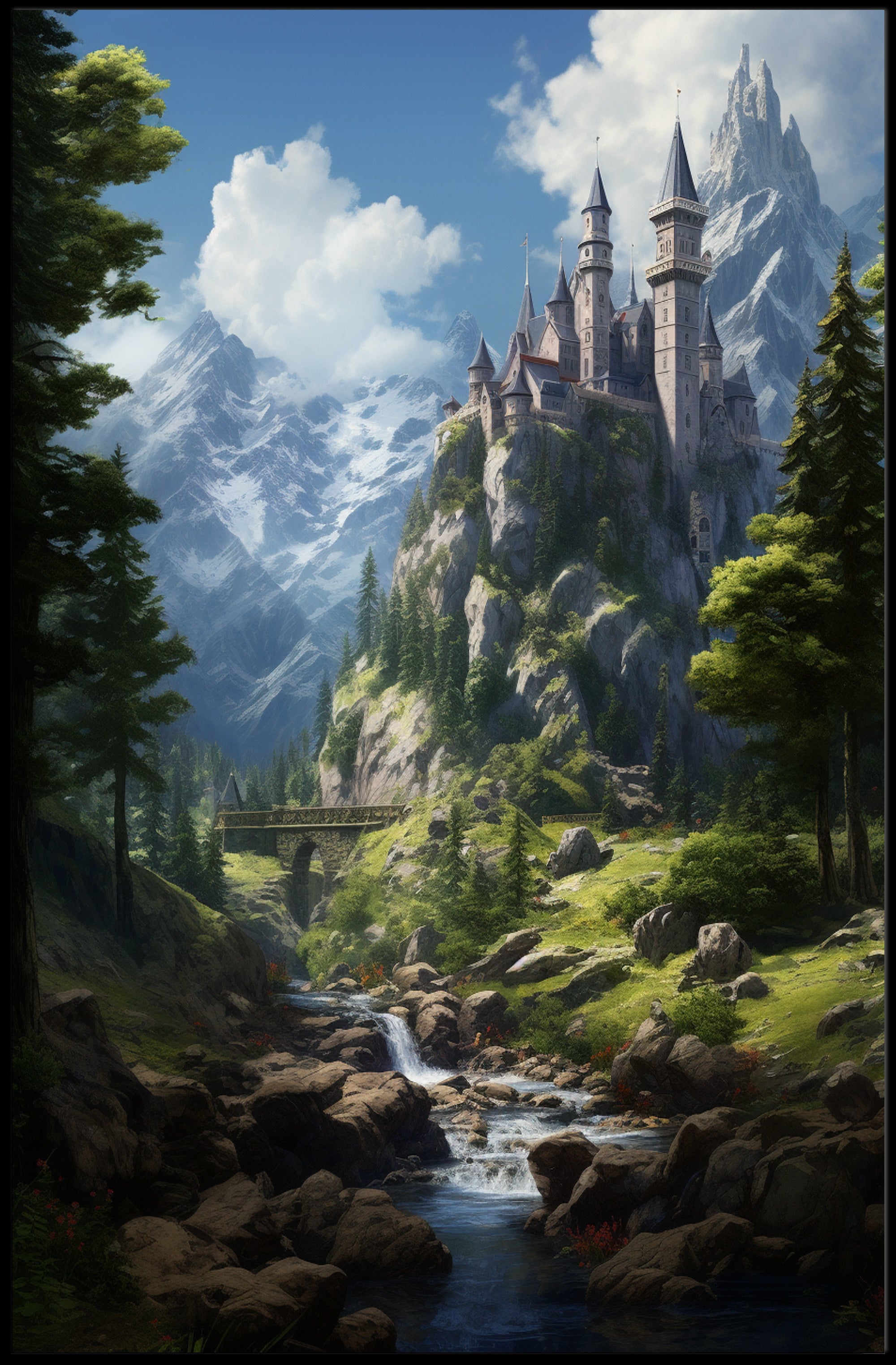 Enchanted Mountain Castle Poster PosterGoat