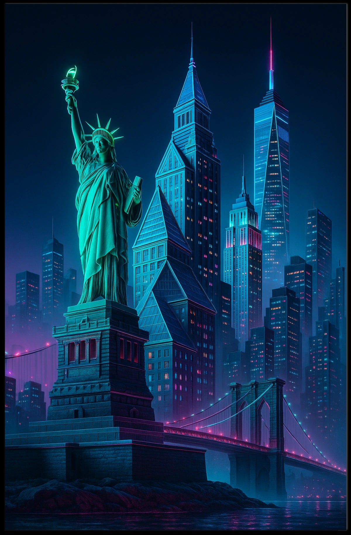 New York City Poster Modern Neon Urban Skyline Wall Art