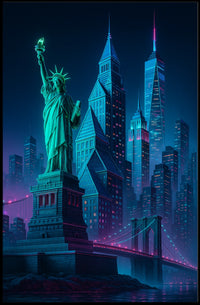 New York City Poster Modern Neon Urban Skyline Wall Art