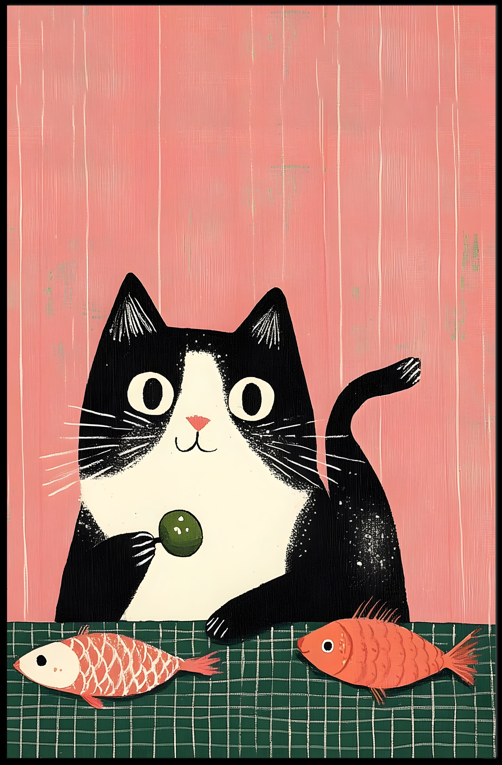 Cat Poster Whimsical Cat And Fish Wall Art Print