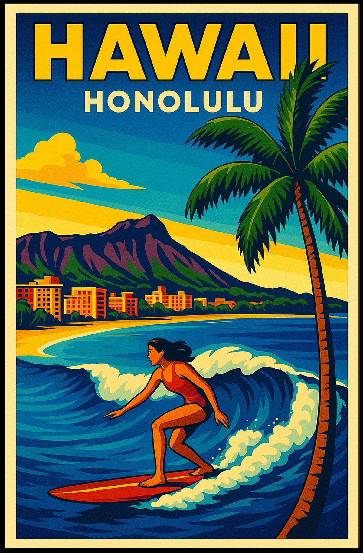 Surfing In Honolulu Poster