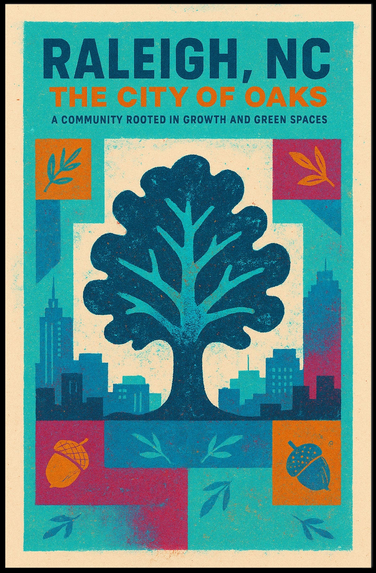 Raleigh, NC The City of Oaks Poster