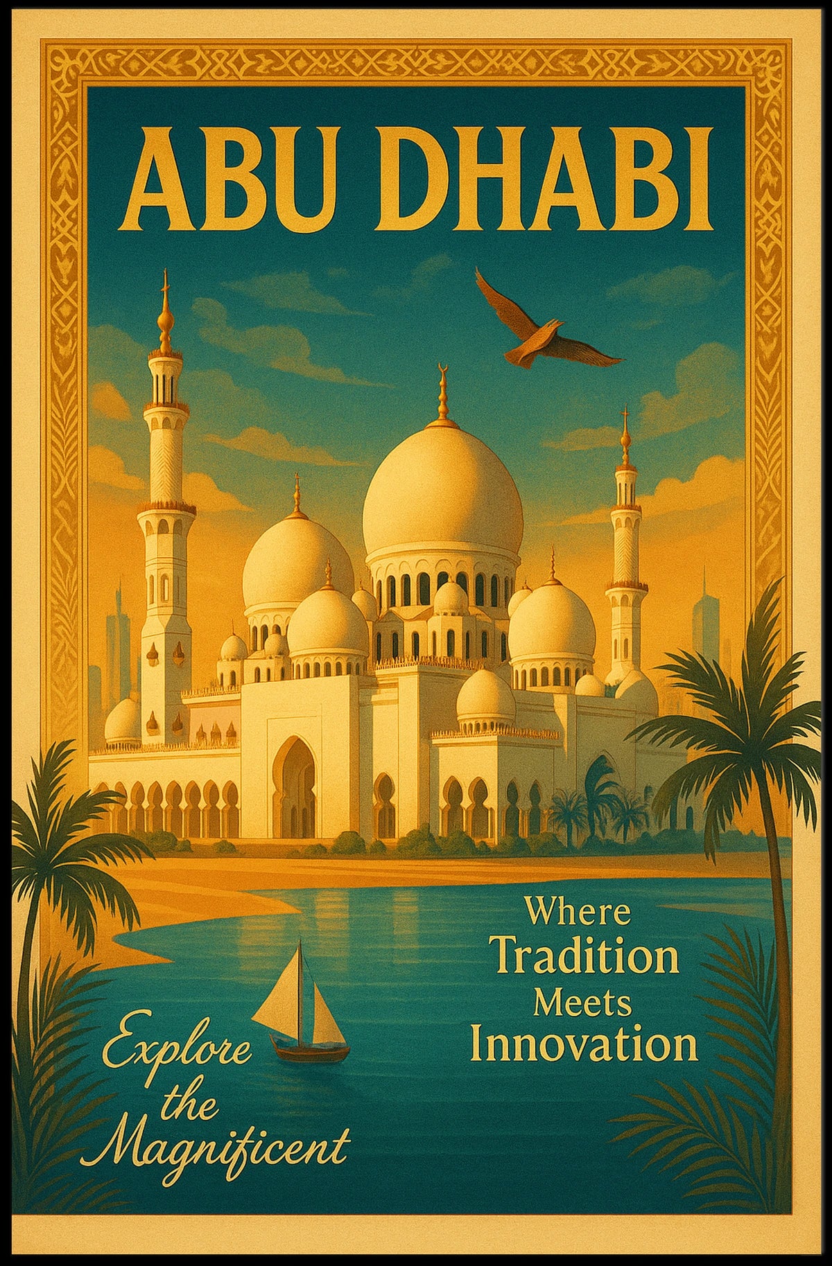 Abu Dhabi Grandeur Vintage Travel Poster