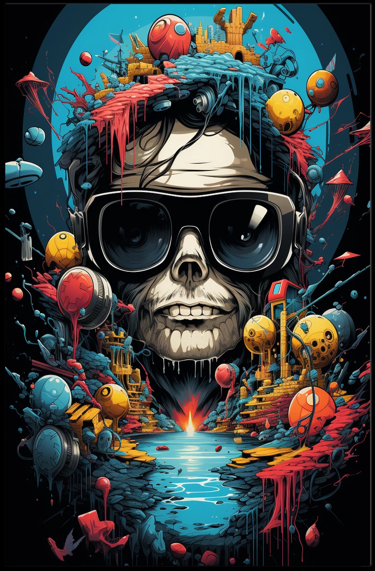 Futuristic Skull and Landscape Art Print Futuristic Sci-Fi Poster