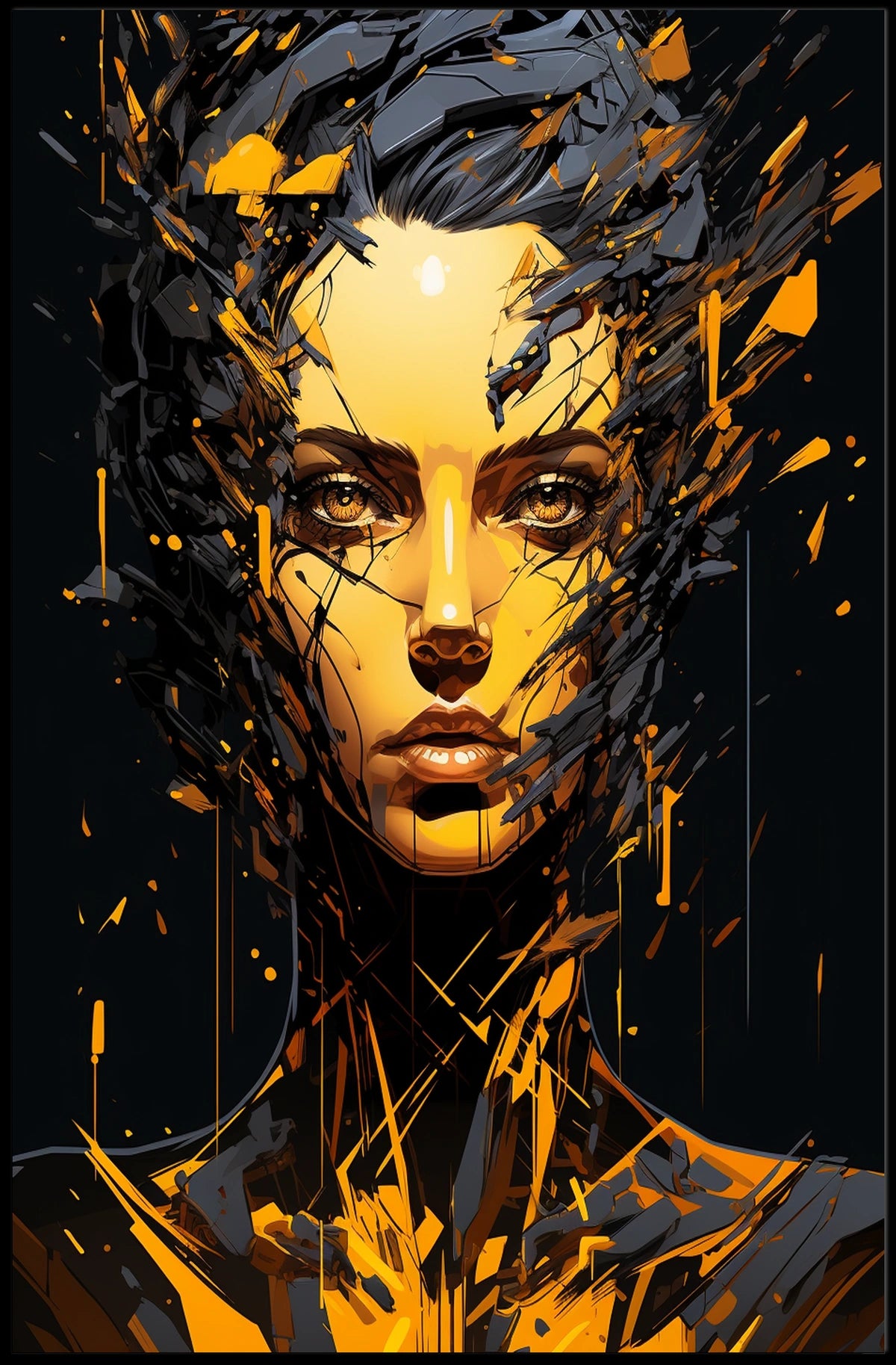 Dynamic Abstract Portrait: Explosive Modern Art Poster
