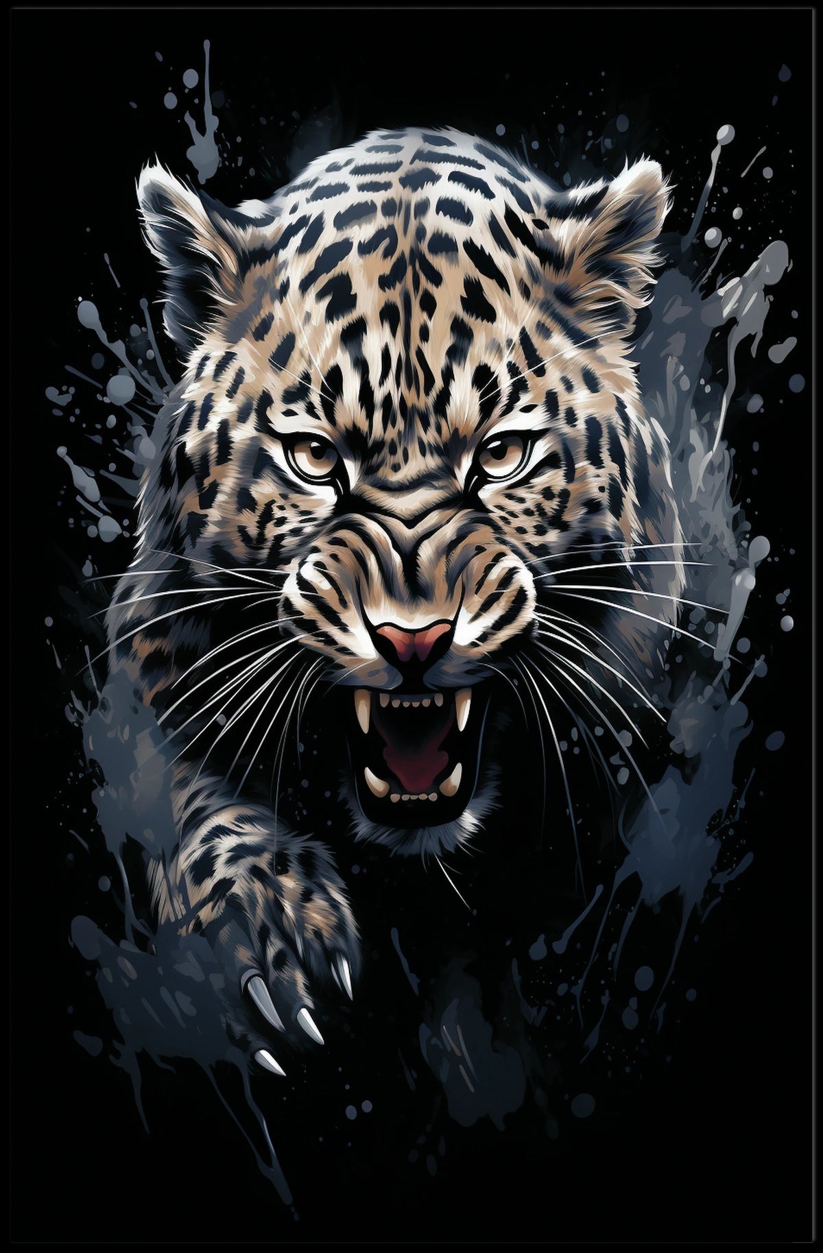 Fierce Leopard Art Poster: Dynamic Wild Energy