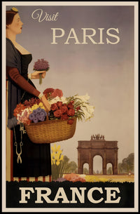 Vintage Paris Flower Girl Romance Travel Poster