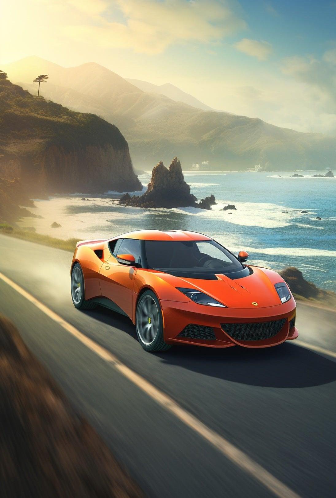 Exhilarating Coastal Drive Modern Car Travel Poster