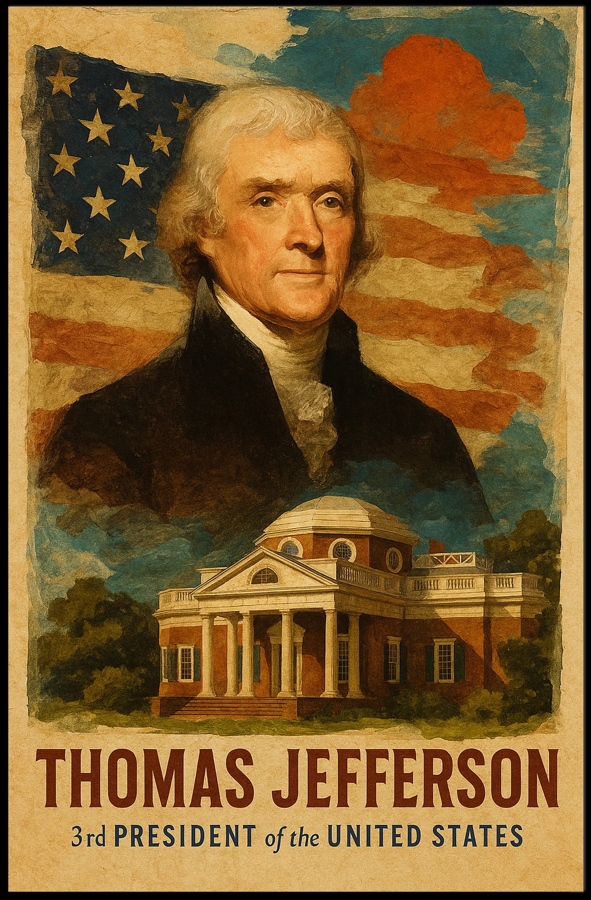 Thomas Jefferson 3rd President of the United States Layered Digital Collage Poster