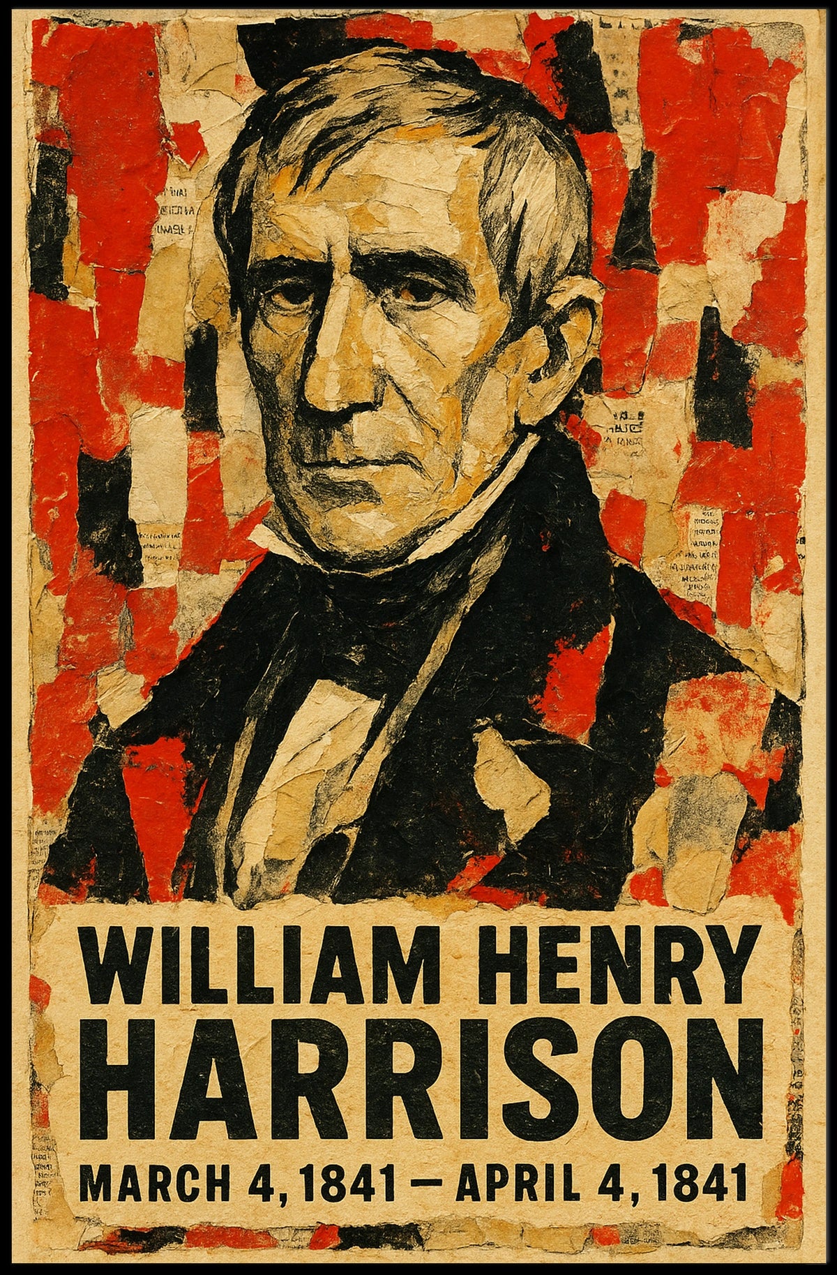 William Henry Harrison 9th President of the United States Layered paper Collage Poster