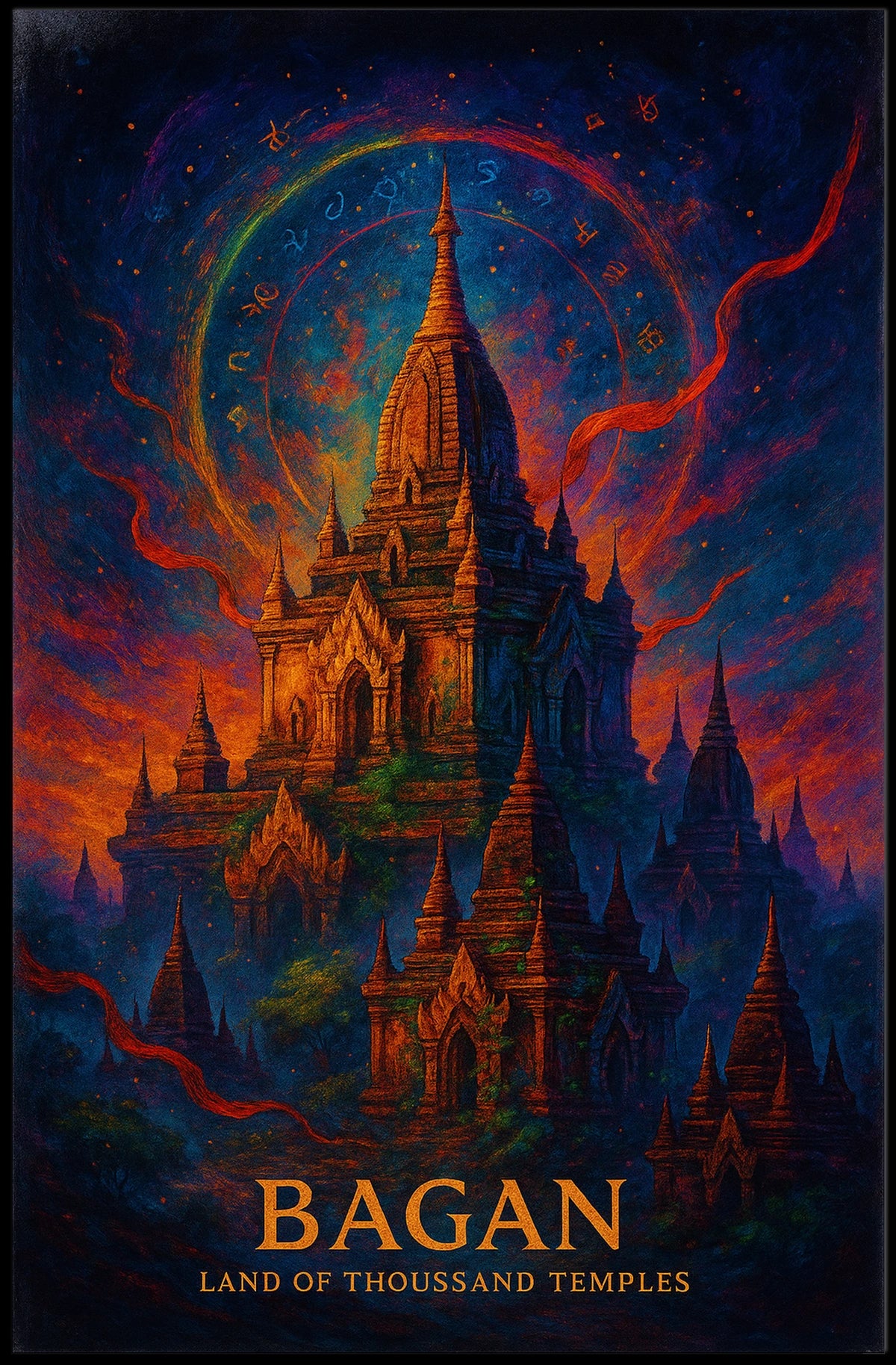 Bagan Mystical Temples Surreal Art Poster Print