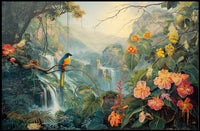 Vibrant Jungle Scene with Exotic Waterfalls Poster