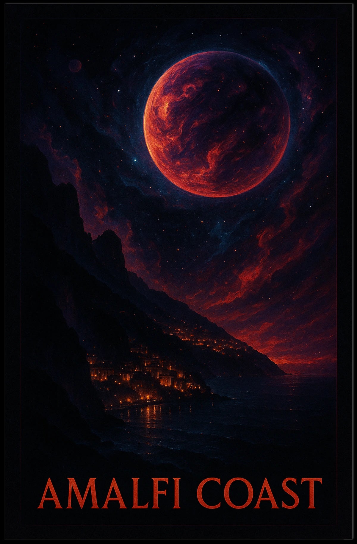 Amalfi Coast Celestial Nightscape Poster 18x24 Wall Art