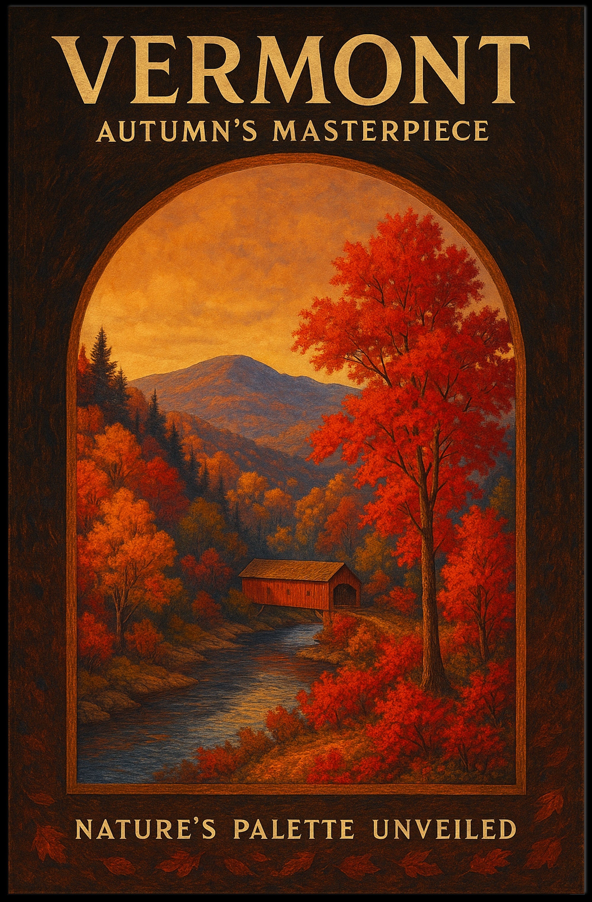 Vermont Autumn Landscape Photorealistic Travel Poster