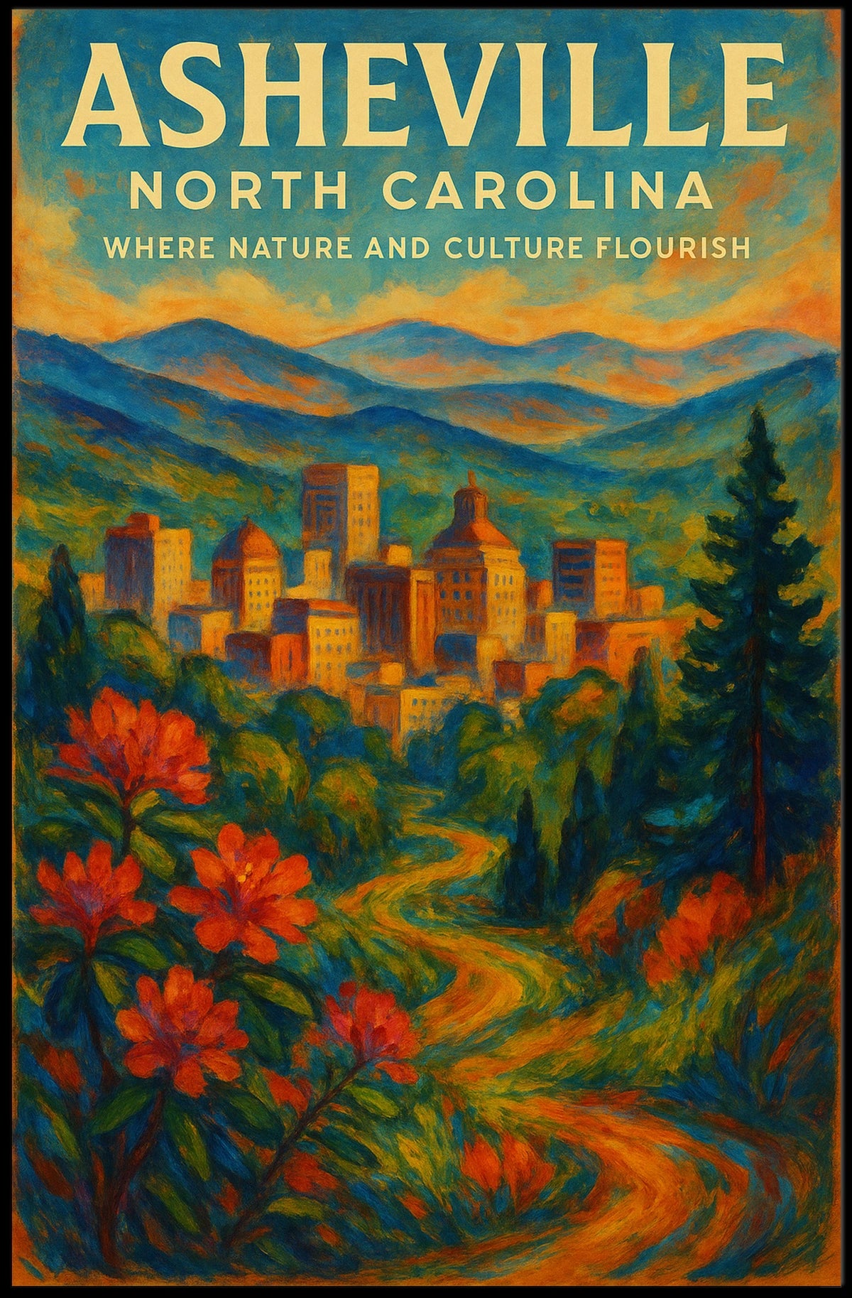 Asheville Nature and Culture Flourish Poster Home Decor