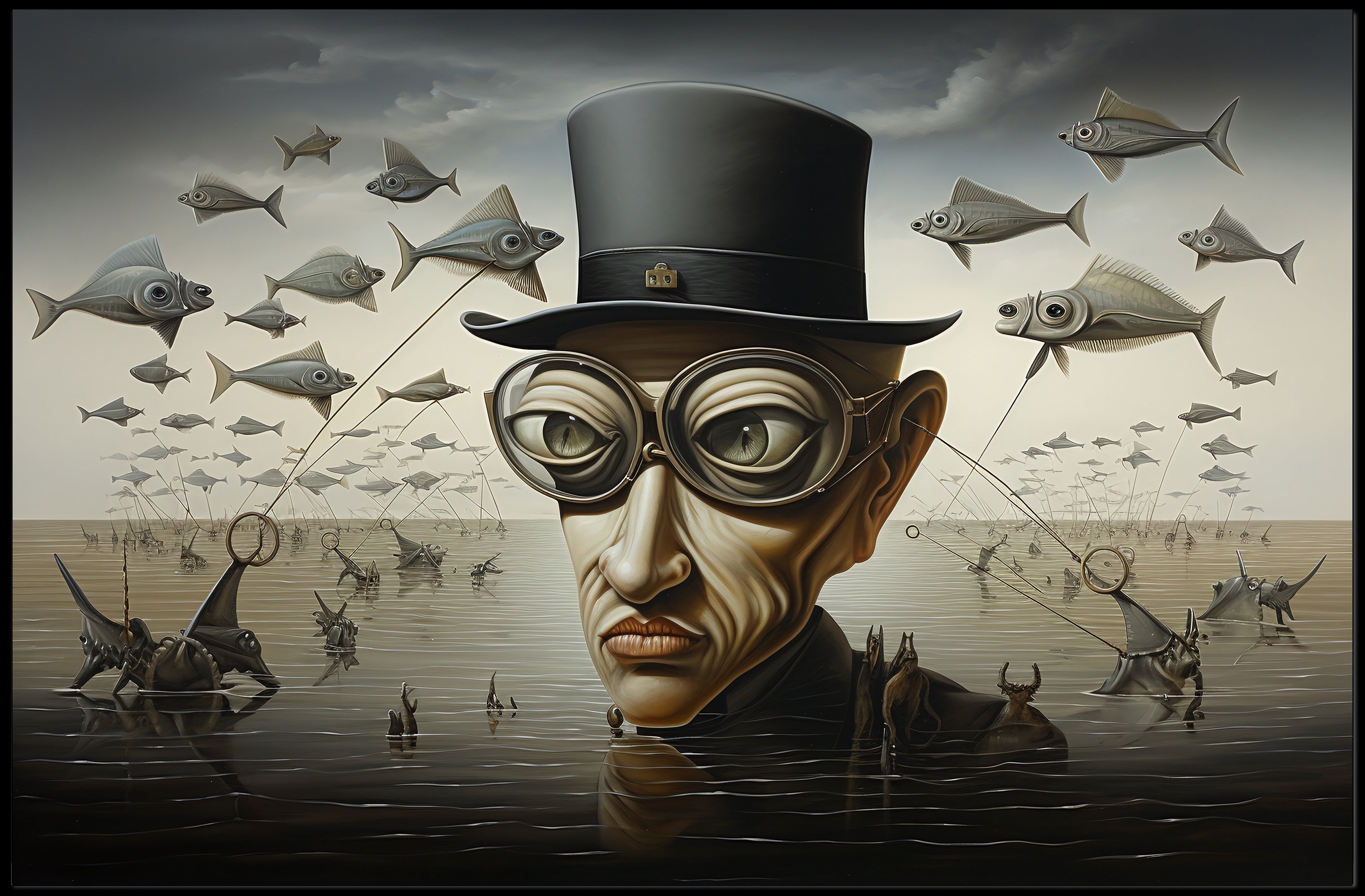 Surrealistic Scene with Flying Fish Fantasy or Mythology Poster