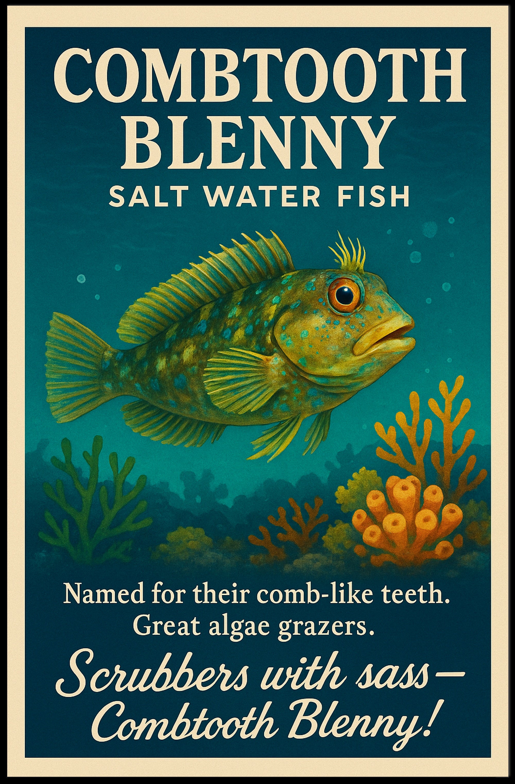 Combtooth Blenny Saltwater Fish Poster Art PosterGoat