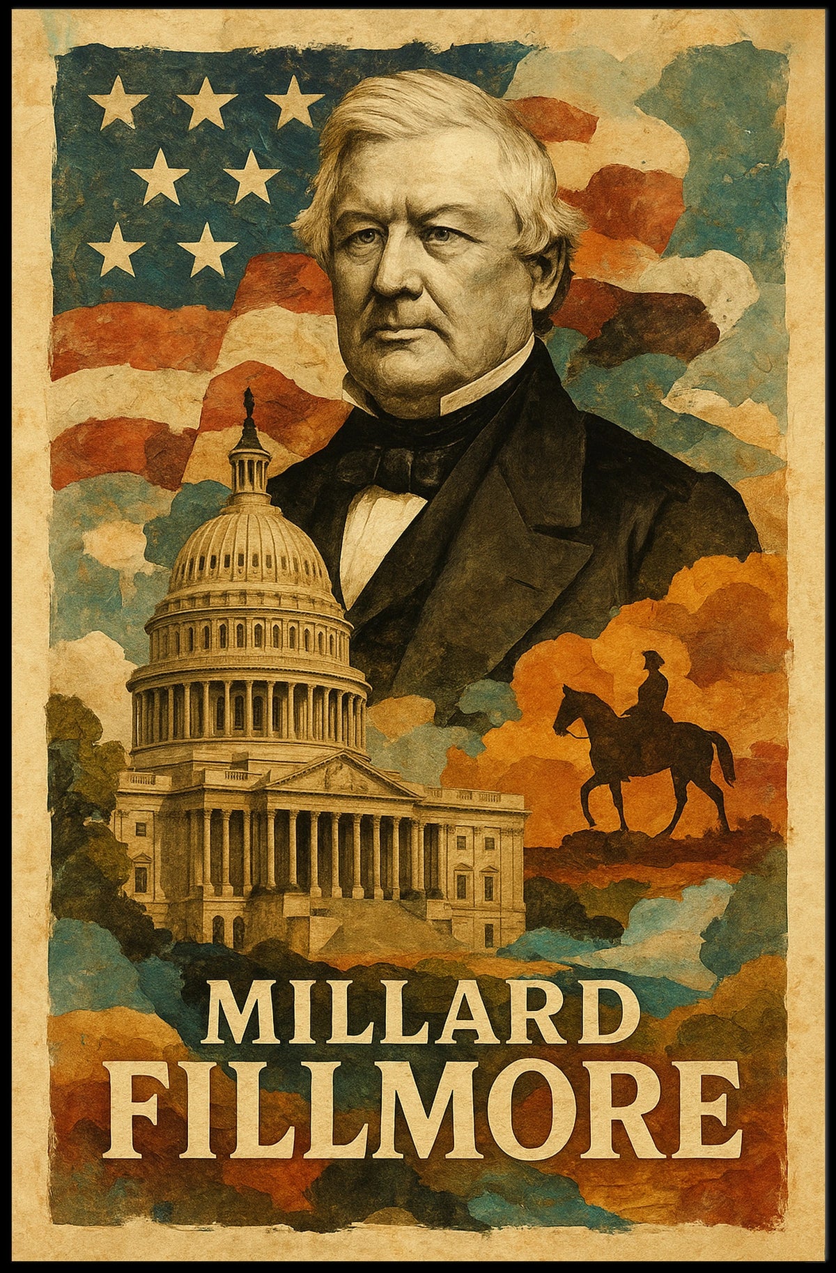 Millard Fillmore 13th President of the United States Layered Digital Collage Poster