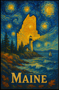 Maine's Starry Night Lighthouse Artistic Poster