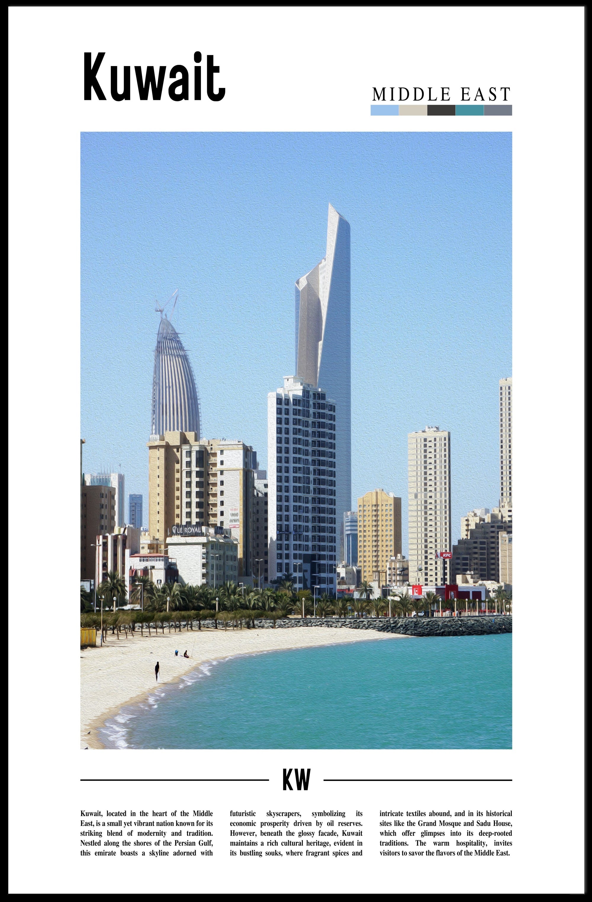 Kuwait Cityscape: Modernity and Tradition Travel Poster PosterGoat