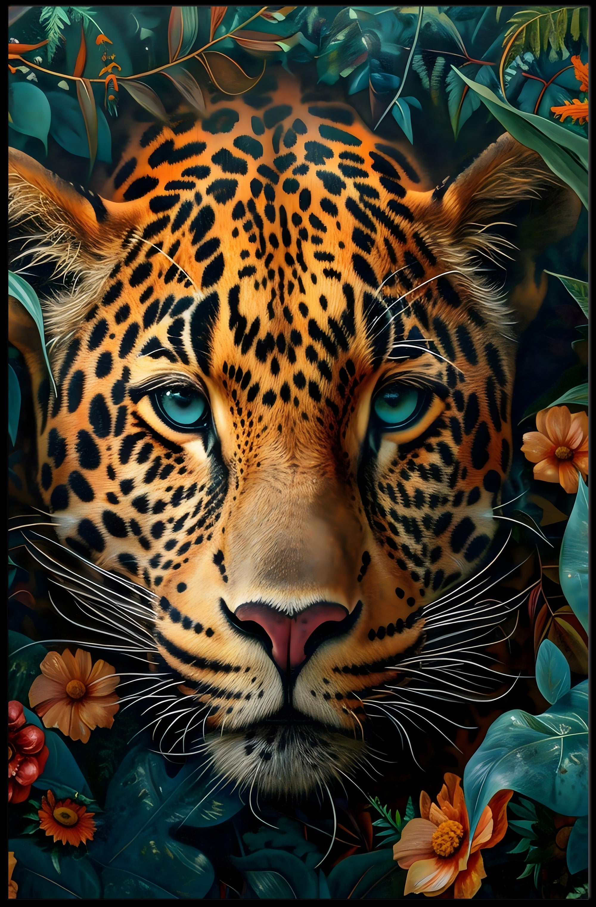 Leopard's Tranquil Gaze: Photorealistic Animal Poster