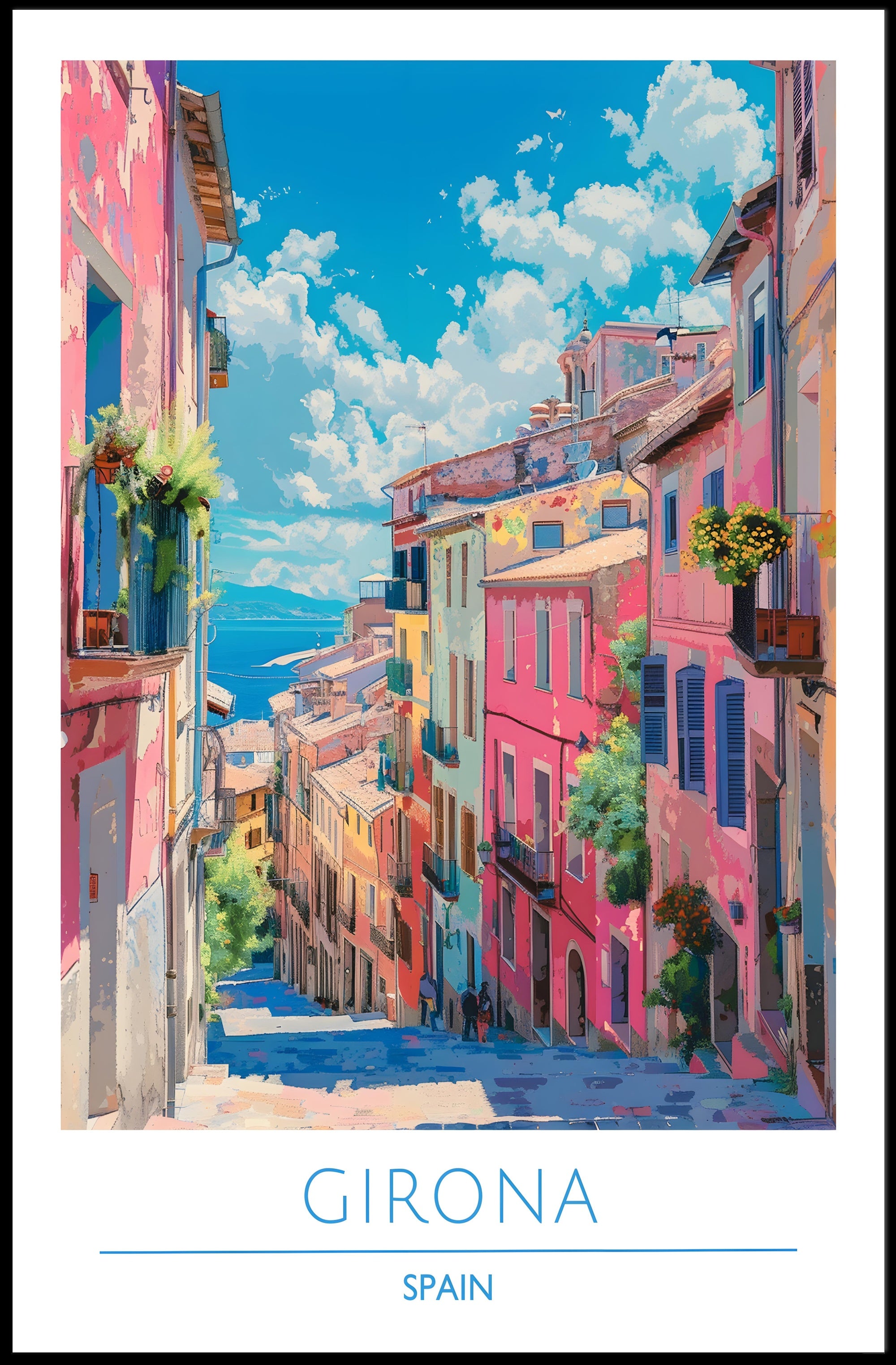 Colorful Streets of Girona Poster